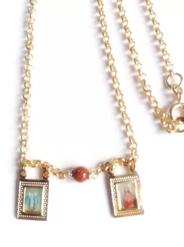 SIFRIMANIA Scapular Catholic Sacred Heart of Jesus and Miraculous Virgin Mary Pendant Chain Necklace (Gold)