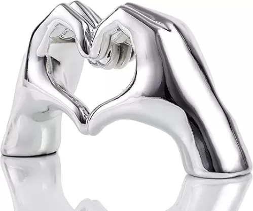 Silver Heart Hands Sculpture , Love Centerpieces Aesthetic Statue and Sculpture Living Room Bedroom Bookshelf Coffe Table Boho Wedding Accents Decorations, Knick Knacks Home Decor for Shelves para