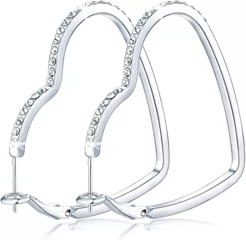 Silver Hoop Earrings for Women, Fashion Lightweight CZ Cubic Zirconia Rhinestone Hoops Gifts White Gold Rose Gold Plated 35mm - 45mm