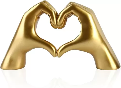 Small Heart Hands Sculpture, Gold Home Decor Modern Style for Living Room Bedroom Bookshelf Office Decorations, Love Finger Statue, Memorial Gift for Families Friends