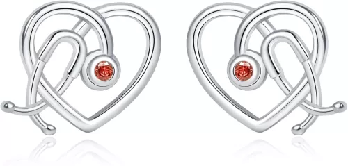 Sterling Silver Stethoscope Nurses Earrings Heart Shaped Women Studs Jewelry Gifts for Doctor Nurse Assistant RN Medical Student