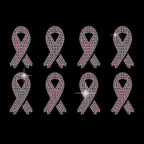 SUPERDANT 8pcs Iron on Rhinestone Pink Ribbons Heat Transfer for Breast Cancer Awareness T-shirt Crystal Decor Clear Bling DIY Patch Clothing Repair Hot Fix Applique for Clothing Vest Shoes Hat Jacket