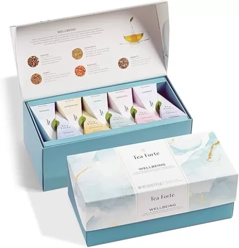 Tea Forte Wellbeing Assorted Presentation Box Tea Gift Set, 20 Count, 2 of Each Variety Individually Wrapped Handcrafted Pyramid Infuser Bags
