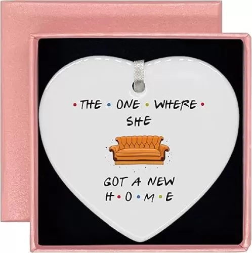 The One Where She Got A New Home-Friends Tv Show Theme-New House Gift-Realtor to Homeowner Present-Happy New Home-Congrats First Time New House Gift, Housewarming Presents-Heart Shaped Ornament