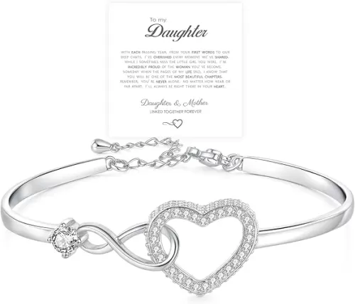 To My Daughter Forever Connected Bracelet, Infinity Forever Love Heart Bracelets, Mom's Strength And Love Are Alwayswith Her, Adjustable Inspirational Gift Jewelry for Daughter
