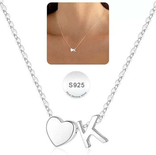 Turandoss S925 Sterling Silver Heart Initial Necklaces for Women Teen Girls, Dainty S925 Sterling Silver Tiny Heart Initial Necklace Letter Necklaces Trendy Jewelry Gifts for Women Teen Girls