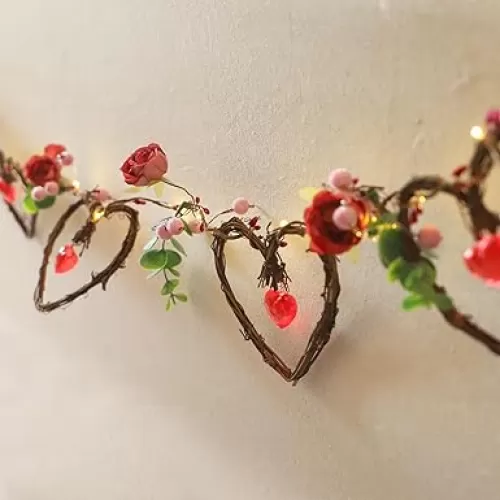 Valentines Day Garland Rattan Heart String Lights Battery Operated Valentine Lights Indoor Heart Garland Ideal Valentines Day Decorations for Home Wedding Tree Decorations