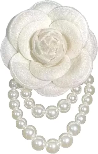Vintage Wool Camellia Flower Pearl Tassel Brooches Pin Bracelet, Hairpin Headpieces Brooch Shawl Pins Wedding Party Gift Dainty Elegant Lapel Pins Dress Suit Clothes Accessories