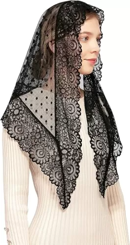 Wgior Triangle Vintage Inspired Lace Chapel Veils Catholic Mass Head Covering Scarf Mantilla Veils for Church
