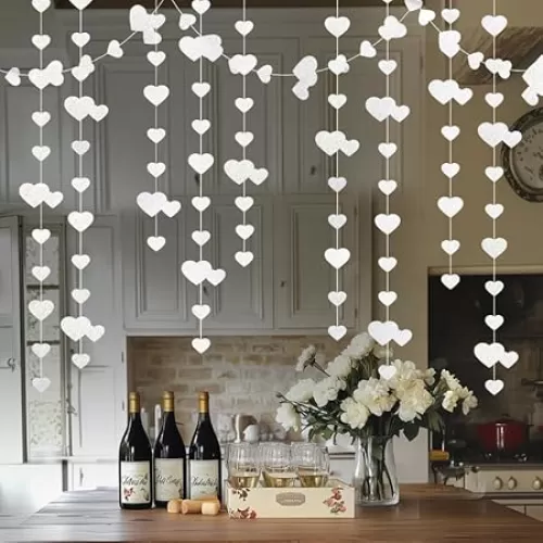 White Hanging Heart Garland Sparkling Love Streamer Glitter Bunting Banner Twinkle Heart Backdrop for Wedding Engagement Valentines Galentines Birthday Party Decor 40 Feet