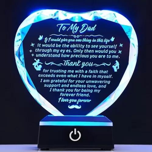 Wife to Husband, Son and Daughter, Thank You for The Gift, Laser Engraved Heart-Shaped Crystal Souvenirs Prepared for Dad's Birthday, Father's Day, Christmas and Valentine's Day