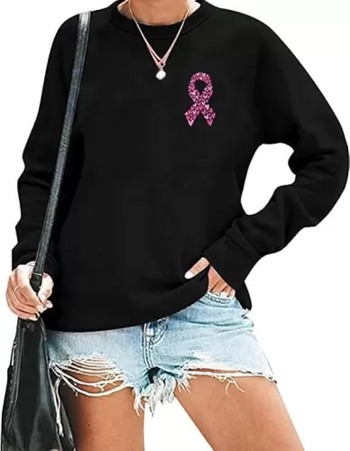 Women Breast Cancer Awareness Sweatshirt Pink Ribbon Inspirational Tops Casual Long Sleeve Fall Winter Pullover