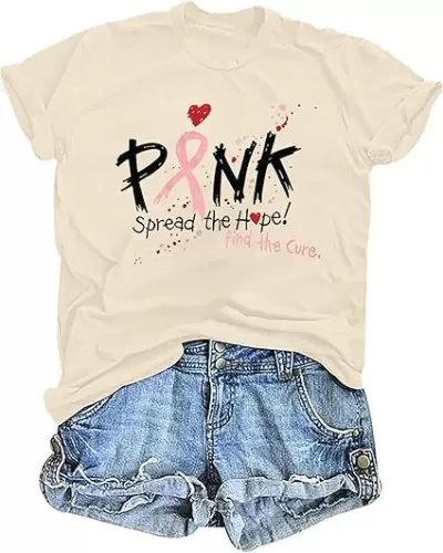Women Cancer Shirts Breast Cancer T Shirts Pink Ribbon Spread The Hope Tees Cancer Awareness Short Sleeve T-Shirt