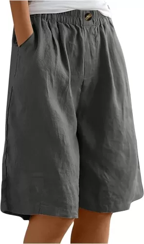 Women Wide Leg Bermuda Shorts, Comfy Cotton Linen Loose Knee Length Shorts, Summer Fashion Casual Short Pants