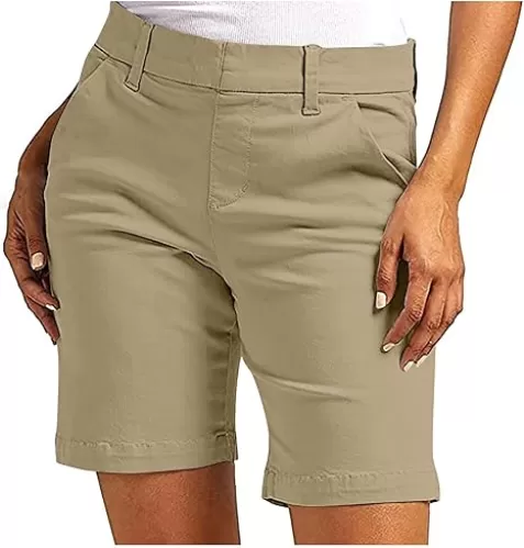 Women's Stretch Twill Shorts Plus Size High Waist Pull On Regular Fit Hiking Shorts Summer Casual Pant with Pocket