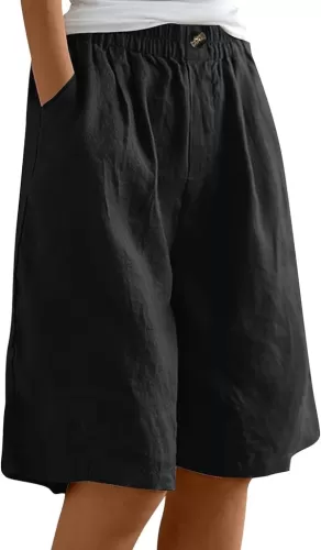 Womens Wide Leg Cotton Linen Shorts Comfy Bermuda Shorts Summer Casual Short Pants Loose Knee Length Shorts
