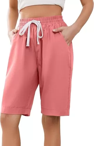 WROLEM Women Casual Summer Bermuda Shorts Drawstring with Pockets Lounge Walking Athletic Lightweight