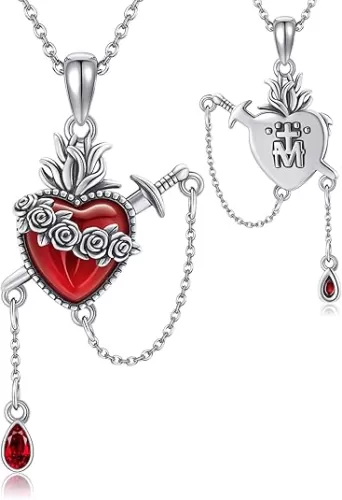 YAFEINI Immaculate Heart of Mary Necklace Sterling Silver Virgin Mary Necklace Immaculate Heart Catholic Jewelry for Women