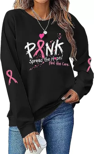YALUCOR Women Cancer Sweatshirt Breast Cancer Pullover Top Pink Ribbon Spread The Hope Top Cancer Awareness Support Shirt