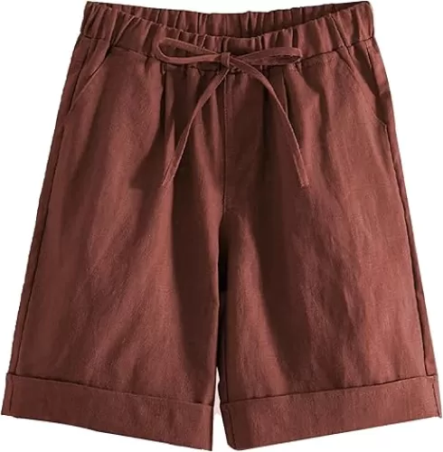 Yeokou Womens Casual Loose Elastic Drawstring Summer Beach Bermuda Pocketed Shorts