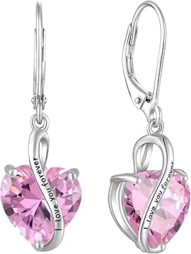 YL Heart Dangle Drop Earrings for Women 925 Sterling Silver Infinity Leverback Earrings Birthstone Promise Jewelry
