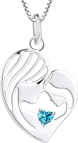 YL Mother Necklace for Women 925 Sterling Silver Mum Heart Pendant Birthstone Jewelry for Mom