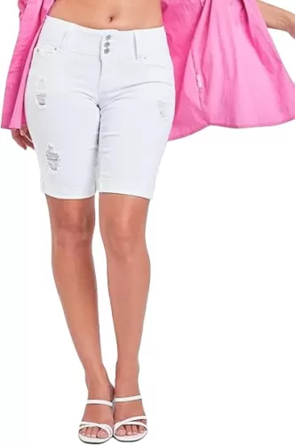 YMI Women's Junior Wannabettabutt 3-Button Cuffed Bermuda Short
