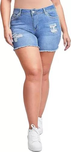 YMI Women's Plus Size Wannabettabutt High Rise Fray Shorts