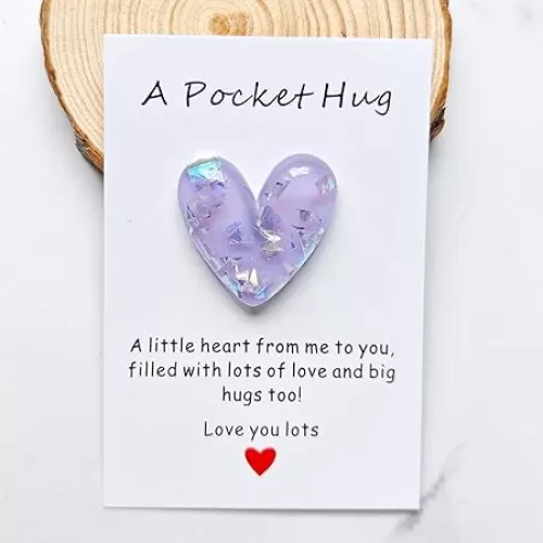 YOJO Pocket Hug Heart with Greeting Cards, Long Distance Relationship Gifts, Gifts for Boyfriend Girlfriend, I Love You Gift for Him Her (Purple)