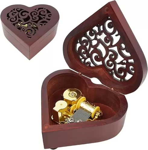 You are My Sunshine Music Box, Heart Shaped Wind Up Cute Wood Engraved Vintage Musical Gifts for Lover Girlfriend Boyfriend Husband Wife Woman Valentine's Day Christmas Anniversary Birthday Wedding