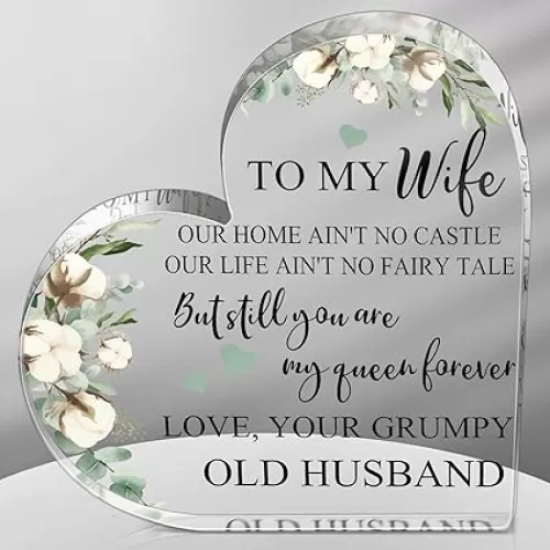 Yulejo Gifts for Wife from Husband for Women Acrylic Heart Gifts for Her Anniversary Wedding Birthday Keepsake Table Centerpiece Decorative Sign