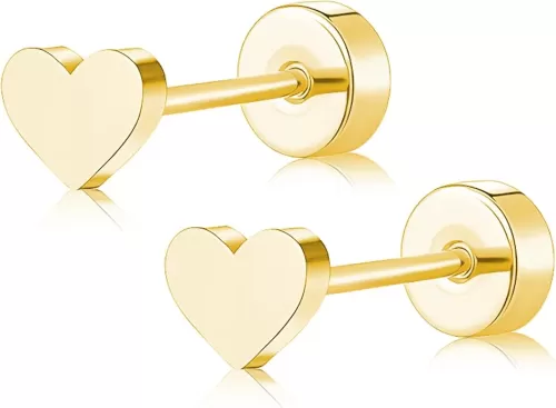 ZDE Women Flat Back Heart Earrings Non-Nickel Star Earrings Titanium Hypoallergenic Cartilage Moon Earrings Stud for Sensitive Ears Simple Classic 5mm Flat Stud Earring