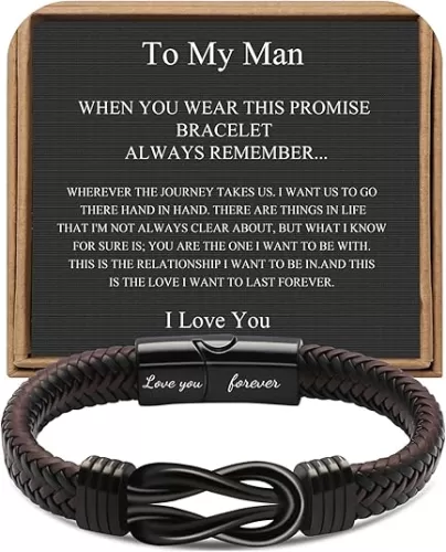 ???? ???????? ????? ??? ??? Brown Braided Leather Stainless Steel Infinity Bracelets Lettering Love You Forever Gifts for Son Grandson Husband Boyfriend Brother Always Linked Together