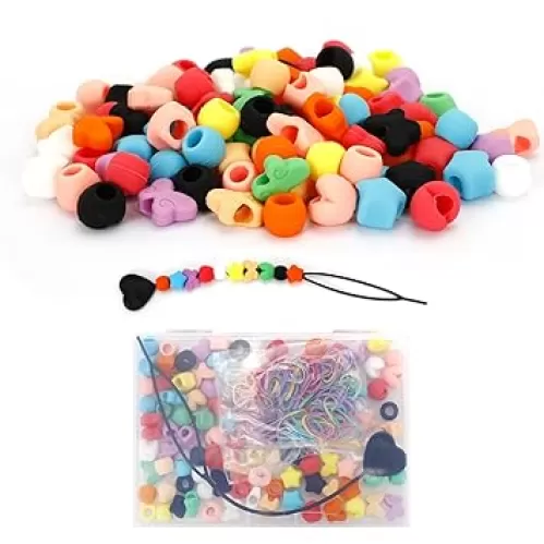 100pcs Silicone Hair Beads for Kids Girls Braids, 5mm Round Butterfly Heart and Star Washable Hair Beads, 10 Colors, Soft and Safe Hair Accessories for Braids and DIY Crafts