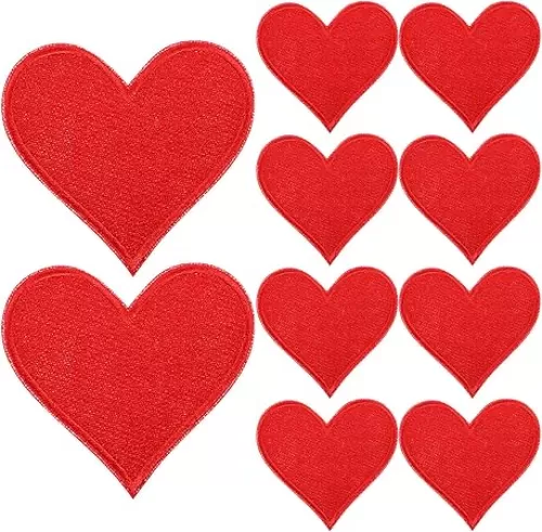 10PCS Red Hearts Patches, Small Heart Iron on Patch Fabric Applique Embroidered Iron On/Sew on Heart Shape Patches Applique for Clothes Hats Jeans Backpacks Shoes T Shirts