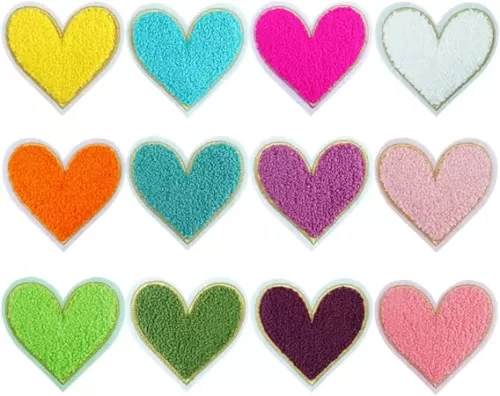12 PCS Heart Iron On Patch Chenille Patches Embroidery Patch Sew On Patches for Jackets Jeans Hats Bags Clothes
