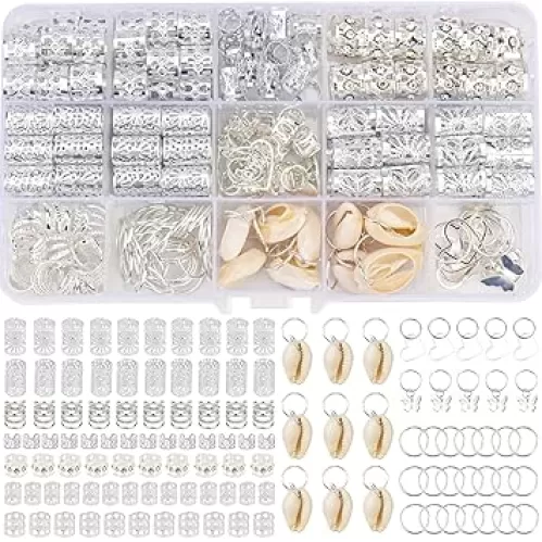 202 Pcs Hair Jewelry for Women Braids, Locs Jewelry Dreadlocks Beads Braid Rings Hair Cuffs Shells Heart Butterfly Pendants Hair Clips for Dreadlock Accessories (Silver)