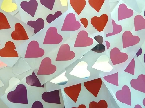 22X20mm Heart Shaped Mixed Coloured Plastic Seal Stickers Durable Sticky Vinyl Labels
