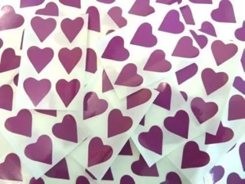 22X20mm Purple Heart Shaped Coloured Plastic Seal Stickers Durable Sticky Vinyl Labels
