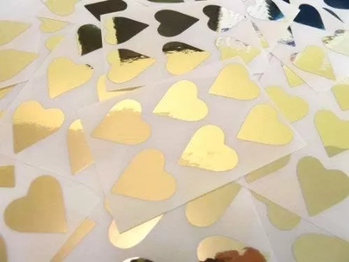 22X20mm Shiny Gold Heart Shaped Coloured Plastic Seal Stickers Durable Sticky Vinyl Labels