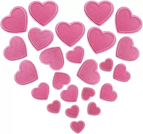 24 Pieces Iron on Heart Shape Patch, Embroidered Sew On/Iron on Patch Applique for Clothes, Dress, Hat, Jeans, DIY Accessories (Pink)
