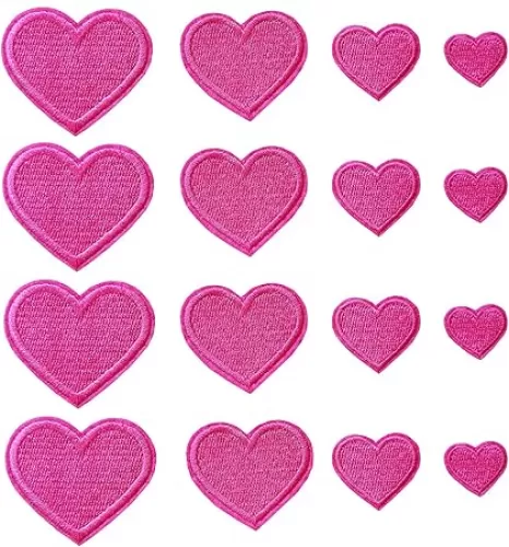 24pcs Rose Pink Heart Iron on Patches, Heart Embroidered Patches for Clothing, Jackets, Hats, Backpacks, Jeans