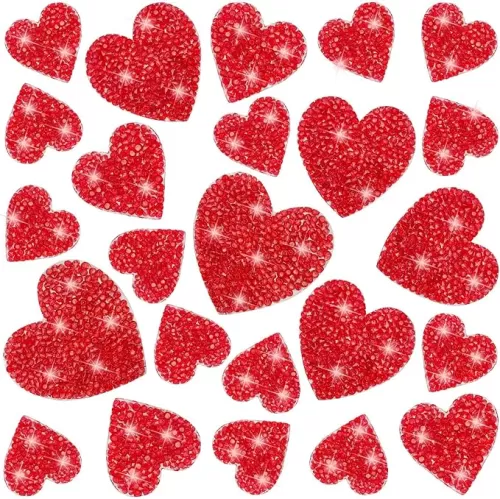 26 Pieces Heart Shape Iron on Patches Rhinestone 4 Sizes Bling Heart Patches Rhinestone Adhesive Applique Hearts Glitter Crystal Patches for Clothing Jeans Shoes Bags Hats Repair Decoration(Red)