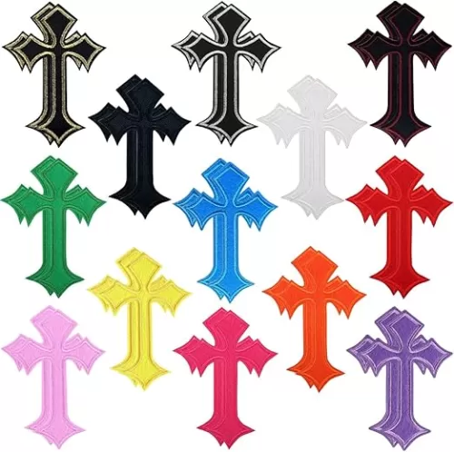 26Pcs Cross Patches, Iron On Cross Embroidery Applique Decorative Repair Patch, Vintage DIY Iron Patches for Clothing Jeans Hats Backpacks Jackets Shirts