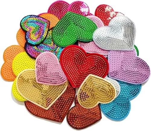 28Pcs Sequin Heart Iron on Patches 2 Sizes Embroidery Heart Patches for Clothing Bags Jackets Jeans Hats Accessory Craft Christmas Decoration Multicolor