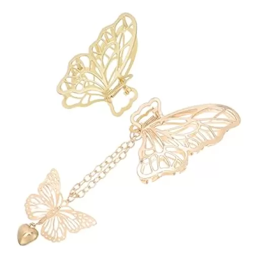 2Pcs Metal Butterfly Hair Claw Clips Heart Pendant Cute Accessories for Thick and Thin Hair for Women and Girls Hairstyles