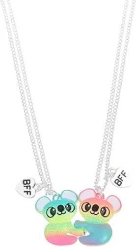 2Pcs Set Best Friends Half Broken Heart Koala Panda Engraved BFF Pendant Necklace for Women Men Forever BFF Friendship Jewelry Lovely Animal Rainbow Necklace Birthday Gift-A koala 1
