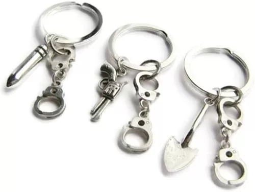 3 Partners in Crime Keyrings, Best Friends Keychain Set, Friendship Jewelry, Handcuff Jewellery, BFF Token, Sisters Gift for Birthday