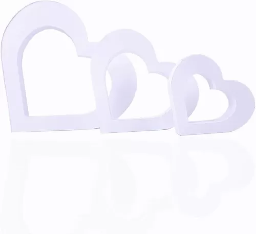 3 PCS White Wooden Heart Centerpiece Heart Shape Sign for Table Fireplace White Home Decor
