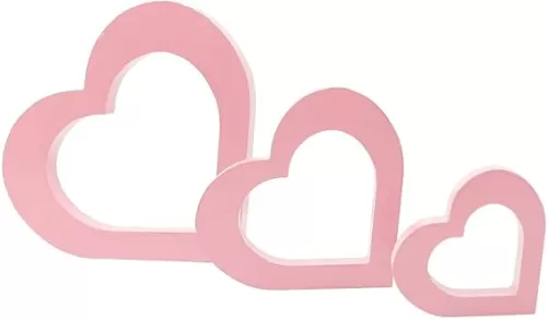 3 PCS Wooden Heart Shape Table Signs Love Decor for Home Farmhouse Table Centerpiece Decorations Tiered Tray Decoration （Pink）